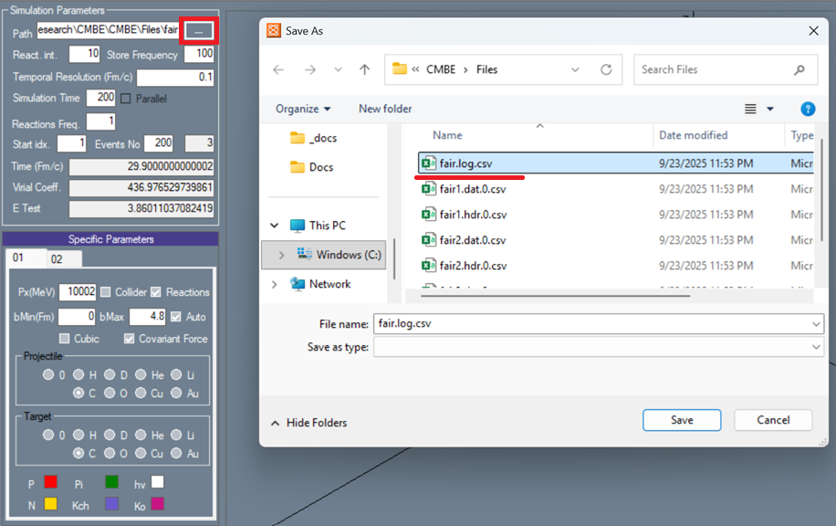 CMBE simulation output files